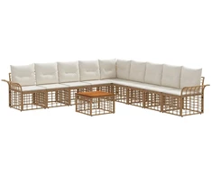 Lauko baldų komplektas Lauko sofos komplektas 10 pcs Natūralus ir grietinėlės baltas