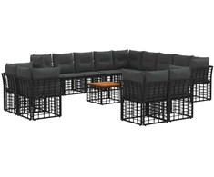 Lauko baldų komplektas Lauko sofos komplektas 14 pcs Juoda ir tamsiai pilka