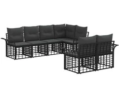 Lauko sofos komplektas 7 pcs Juoda ir tamsiai pilka Poliesteris