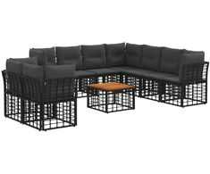 Lauko baldų komplektas Lauko sofos komplektas 10 pcs Juoda ir tamsiai pilka