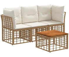 Lauko baldų komplektas Lauko sofos komplektas 4 pcs Natūralus ir grietinėlės baltas