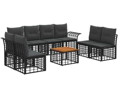 Lauko baldų komplektas Lauko sofos komplektas 9 pcs Juoda ir tamsiai pilka Poliesteris