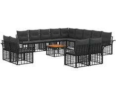 Lauko baldų komplektas Lauko sofos komplektas 14 pcs Juoda ir tamsiai pilka