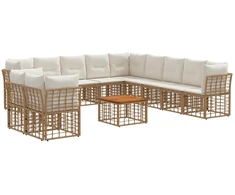 Lauko baldų komplektas Lauko sofos komplektas 12 pcs Natūralus ir grietinėlės baltas
