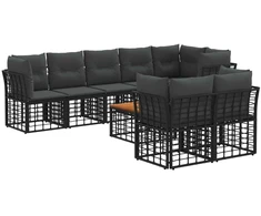 Lauko baldų komplektas Lauko sofos komplektas 9 pcs Juoda ir tamsiai pilka Poliesteris