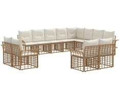 Lauko sofos komplektas 12 pcs Natūralus ir grietinėlės baltas