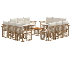 Lauko baldų komplektas Lauko sofos komplektas 13 pcs Natūralus ir grietinėlės baltas