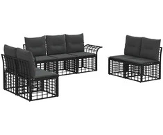 Lauko baldų komplektas Lauko sofos komplektas 7 pcs Juoda ir tamsiai pilka Poliesteris