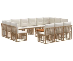 Lauko baldų komplektas Lauko sofos komplektas 14 pcs Natūralus ir grietinėlės baltas