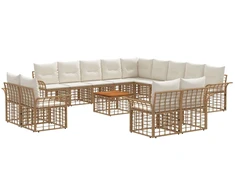 Lauko baldų komplektas Lauko sofos komplektas 14 pcs Natūralus ir grietinėlės baltas