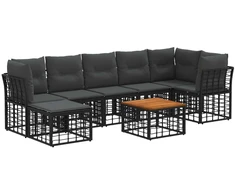 Lauko baldų komplektas Lauko sofos komplektas 8 pcs Juoda ir tamsiai pilka Poliesteris