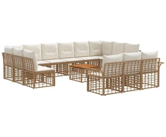 Lauko baldų komplektas Lauko sofos komplektas 14 pcs Natūralus ir grietinėlės baltas