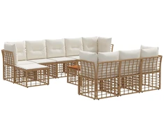 Lauko baldų komplektas Lauko sofos komplektas 11 pcs Natūralus ir grietinėlės baltas