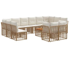 Lauko baldų komplektas Lauko sofos komplektas 13 pcs Natūralus ir grietinėlės baltas
