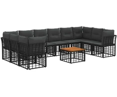 Lauko baldų komplektas Lauko sofos komplektas 11 pcs Juoda ir tamsiai pilka