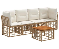 Lauko sofos komplektas 5 pcs Natūralus ir grietinėlės baltas
