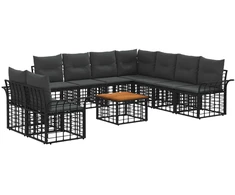 Lauko baldų komplektas Lauko sofos komplektas 10 pcs Juoda ir tamsiai pilka