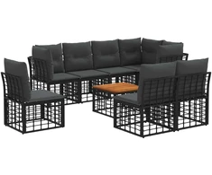 Lauko baldų komplektas Lauko sofos komplektas 9 pcs Juoda ir tamsiai pilka Poliesteris