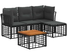 Lauko baldų komplektas Lauko sofos komplektas 5 pcs Juoda ir tamsiai pilka Poliesteris