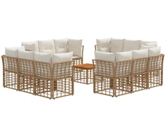 Lauko baldų komplektas Lauko sofos komplektas 13 pcs Natūralus ir grietinėlės baltas