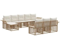 Lauko sofos komplektas 10 pcs Natūralus ir grietinėlės baltas