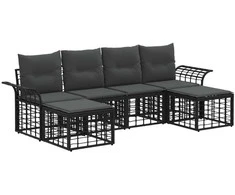 Lauko sofos komplektas 6 pcs Juoda ir tamsiai pilka Poliesteris
