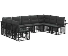 Lauko sofos komplektas 9 pcs Juoda ir tamsiai pilka Poliesteris