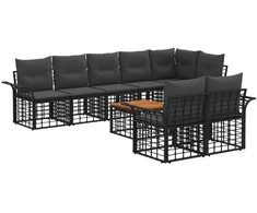 Lauko baldų komplektas Lauko sofos komplektas 9 pcs Juoda ir tamsiai pilka poliratanas