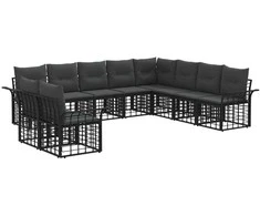 Lauko sofos komplektas 10 pcs Juoda ir tamsiai pilka