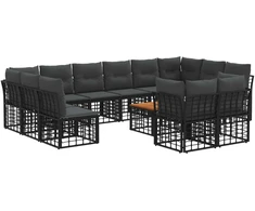Lauko baldų komplektas Lauko sofos komplektas 13 pcs Juoda ir tamsiai pilka
