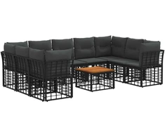Lauko baldų komplektas Lauko sofos komplektas 10 pcs Juoda ir tamsiai pilka