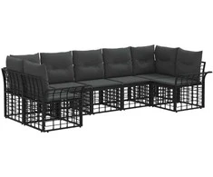 Lauko sofos komplektas 7 pcs Juoda ir tamsiai pilka Poliesteris