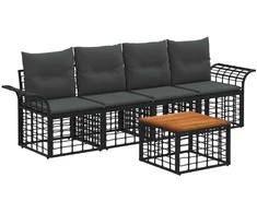 Lauko baldų komplektas Lauko sofos komplektas 5 pcs Juoda ir tamsiai pilka Poliesteris