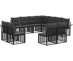 Lauko sofos komplektas 11 pcs Juoda ir tamsiai pilka