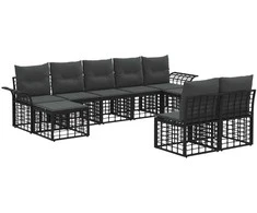 Lauko sofos komplektas 9 pcs Juoda ir tamsiai pilka Poliesteris