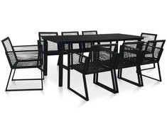 Lauko baldų komplektas Lauko valgomojo baldų komplektas, 9 dalių, juodas, PVC ratanas