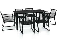 Lauko baldų komplektas Lauko valgomojo baldų komplektas, 7 dalių, juodas, PVC ratanas