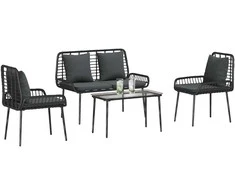 Lauko baldų komplektas Sodo baldų komplektas 4 pcs Juoda ir kreminė poliratanas