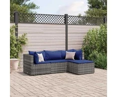 Lauko baldų komplektas Sodo komplektas su pagalvėlėmis, 4 dalių, pilkas, poliratanas