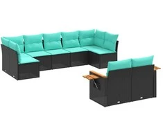 Sofa Sodo komplektas su pagalvėlėmis, 9 dalių, juodas, poliratanas