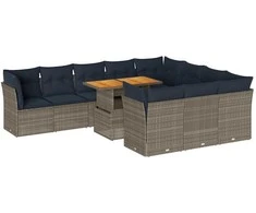 Sofa Sodo komplektas su pagalvėlėmis, 11 dalių, pilkas, poliratanas