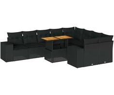 Sofa Sodo komplektas su pagalvėlėmis, 10 dalių, poliratanas/akacija