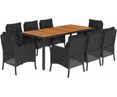 Sofa Sodo komplektas su pagalvėlėmis, 9 dalių, juodas, poliratanas