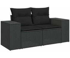 Lauko baldų komplektas Sodo komplektas su pagalvėlėmis, 9 dalių, juodas, poliratanas