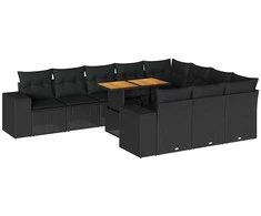 Sofa Sodo komplektas su pagalvėlėmis, 10 dalių, poliratanas/akacija