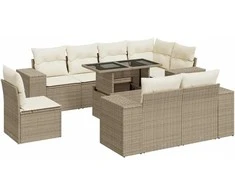 Sofa Sodo komplektas su pagalvėlėmis, 9 dalių, smėlio, poliratanas