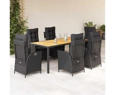 Sofa Sodo komplektas su pagalvėlėmis, 7 dalių, juodas, poliratanas