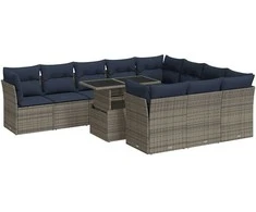 Sofa Sodo komplektas su pagalvėlėmis, 11 dalių, poliratanas/akacija