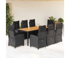Sofa Sodo komplektas su pagalvėlėmis, 9 dalių, juodas, poliratanas