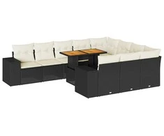 Sofa Sodo komplektas su pagalvėlėmis, 10 dalių, poliratanas/akacija